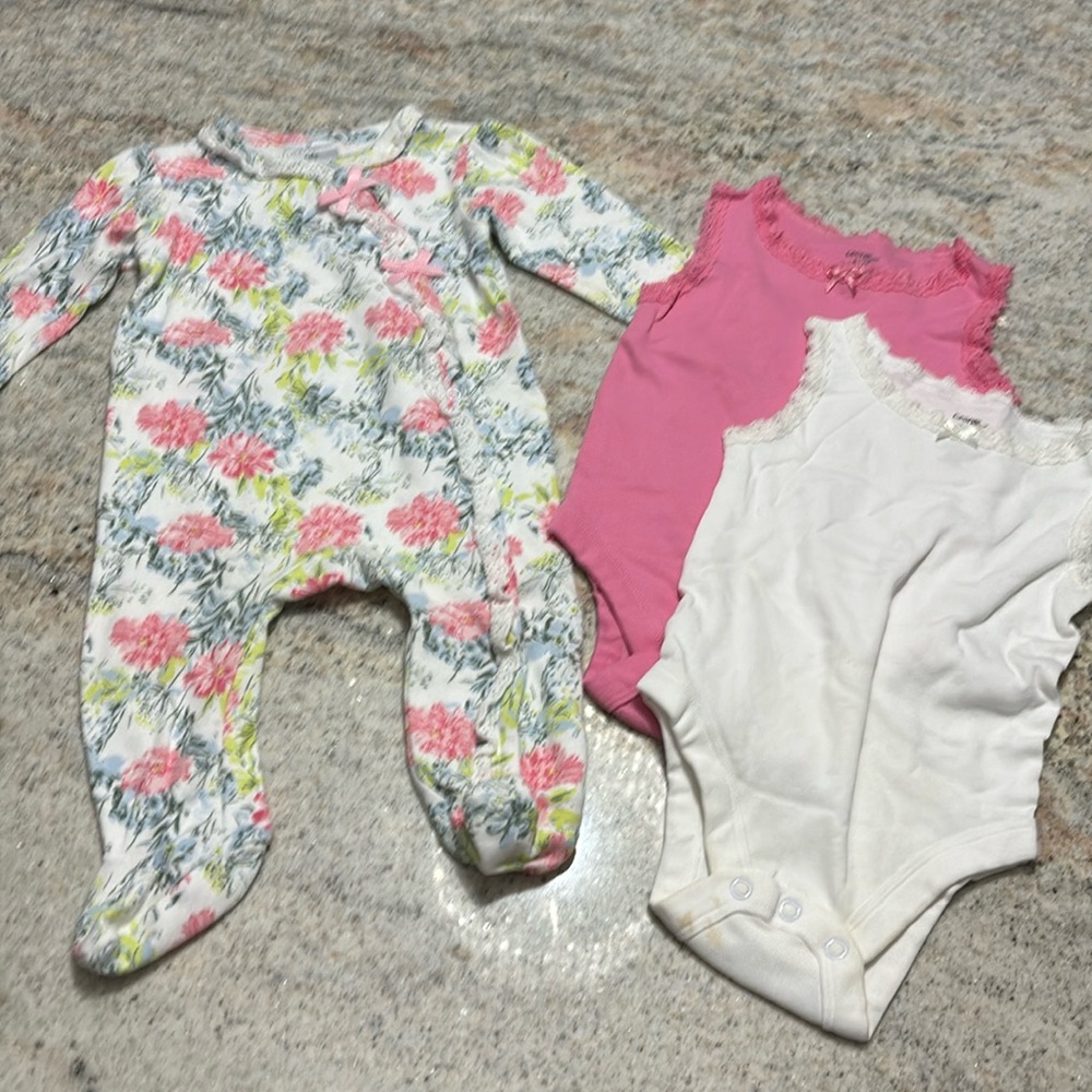 10/$30 Laura Ashley Floral/Lace Onesie with 2 George Lace Tank Top Onesies
